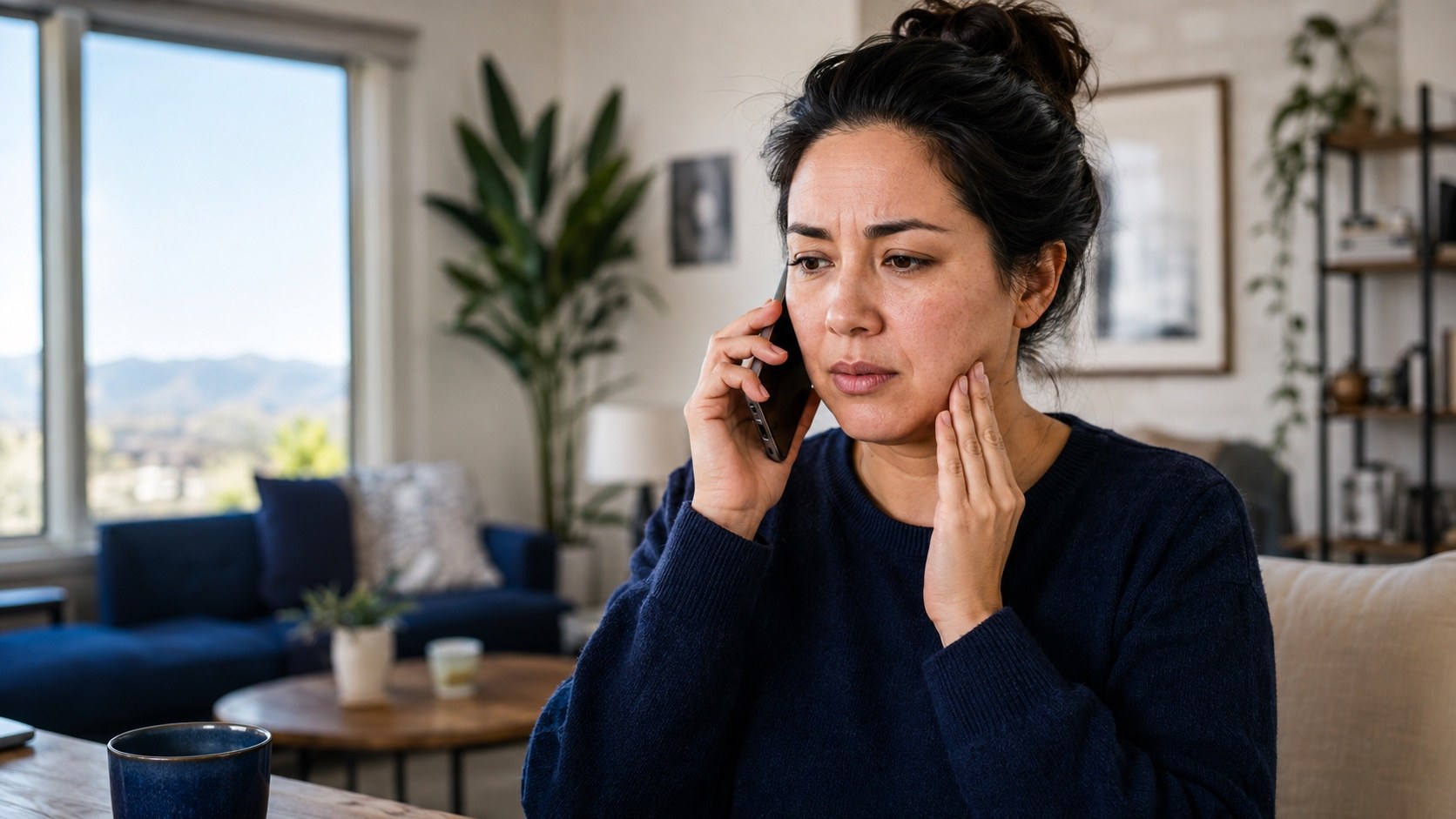 Adult calling a dental office about one-sided jaw swelling and a possible dental abscess