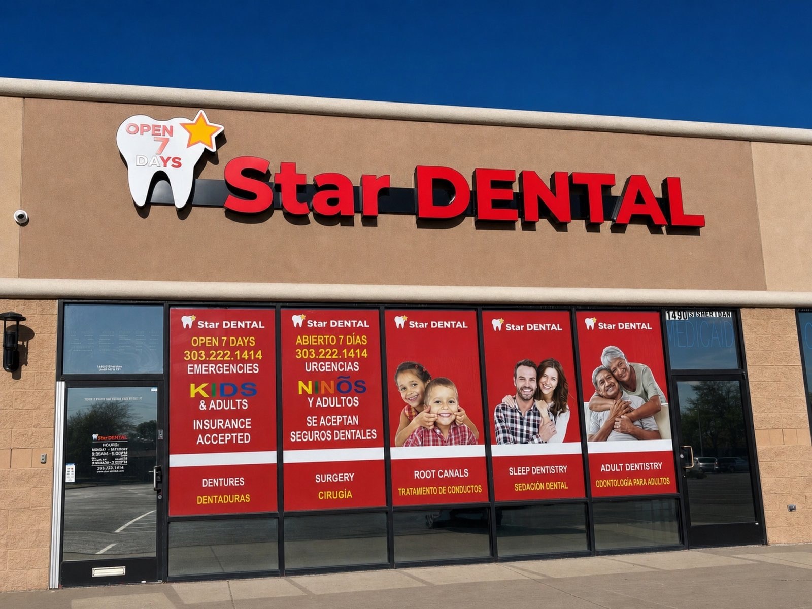 Star Dental office entrance at 1490 South Sheridan Boulevard in Denver, Colorado
